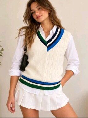 Club Room Small Cream Cable Knit Cricket Sweater Preppy Ivy Academia